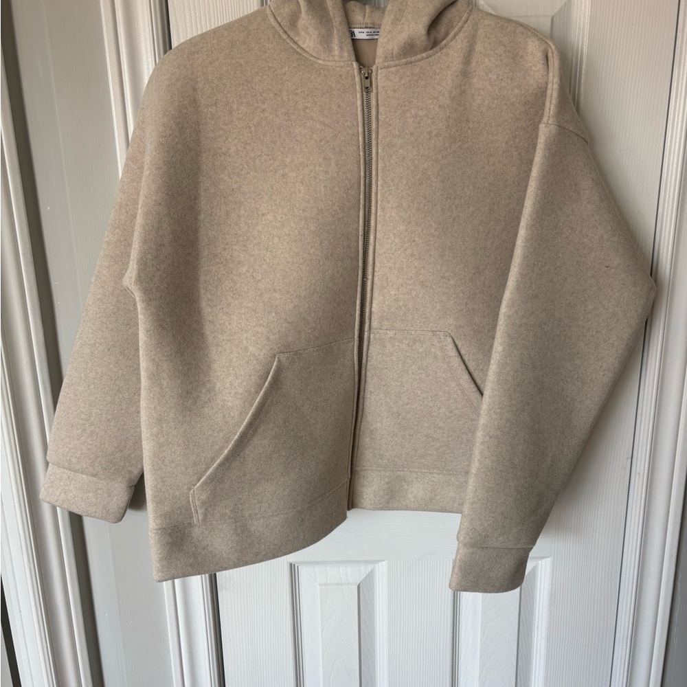 Zara Cream Zip-Up Hooded Jacket - NWOT